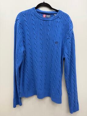 Chaps Cable Knit Sweater XL Blue 100% Cotton Crewneck Classic Preppy